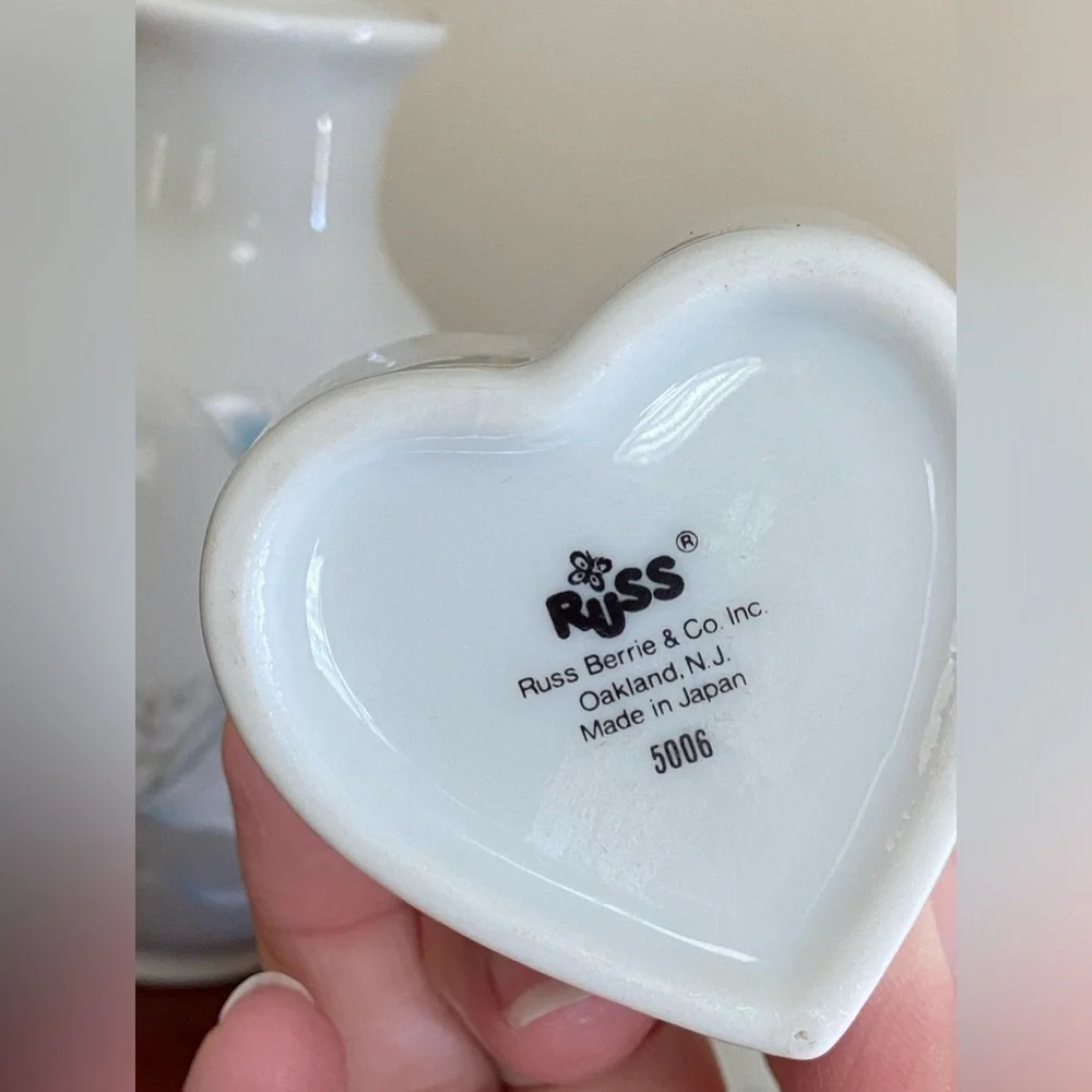 🩷 Russ Berrie & Co Japan set of 2 Calla Lilies Vase & Heart Shaped Trinket Box